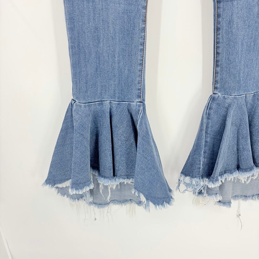 Luxe Moda Y2K Festival Flare Womens Jeans Sz 10/12 Ruffle Hem Bell Bottom Disco - Picture 3 of 11
